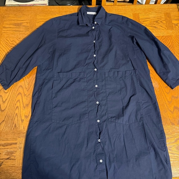 Stefano Mortari Midi Shirt Dress High Low Navy IT 42 or US 6 Lagenlook Artisinal - Picture 3 of 16
